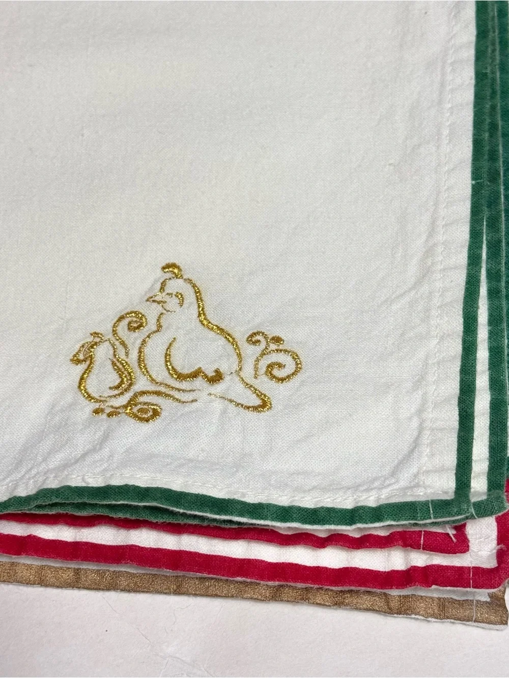 11 Charming Vintage White Cotton Embroidered Christmas Napkins Partridge Bird